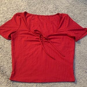 SHEIN Scarlet Ribbed Crop Top with Tie Detail
